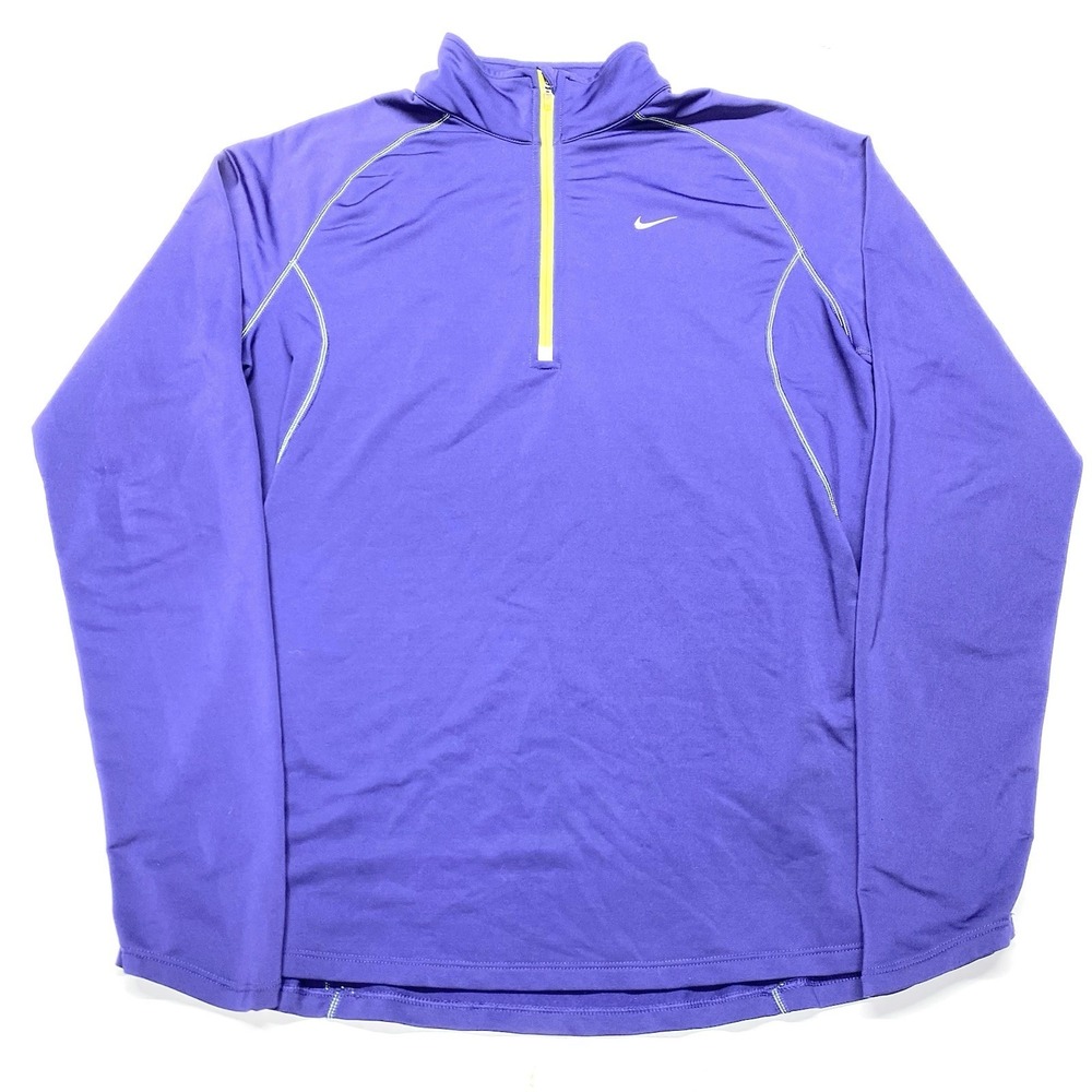 Nike Running Womens Sz L Purple Neon Dri-Fit 1/4 Zip Pullover Top
